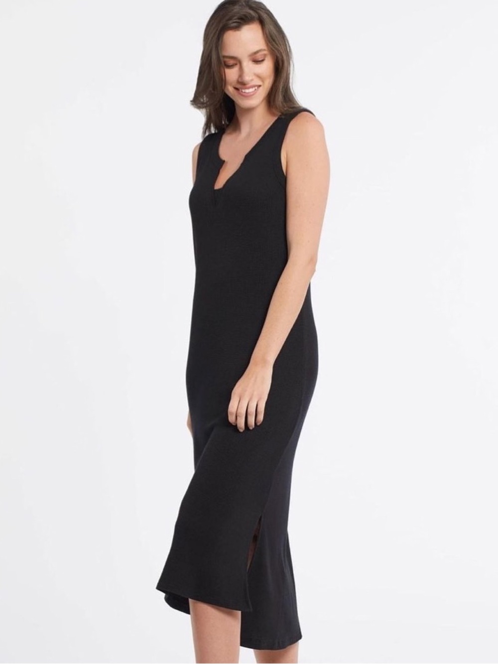 Sz M 🇨🇦⭐️Nwt Tribal Summer 2022 Black Henley Style V Neck Casual Dress PTP 19”